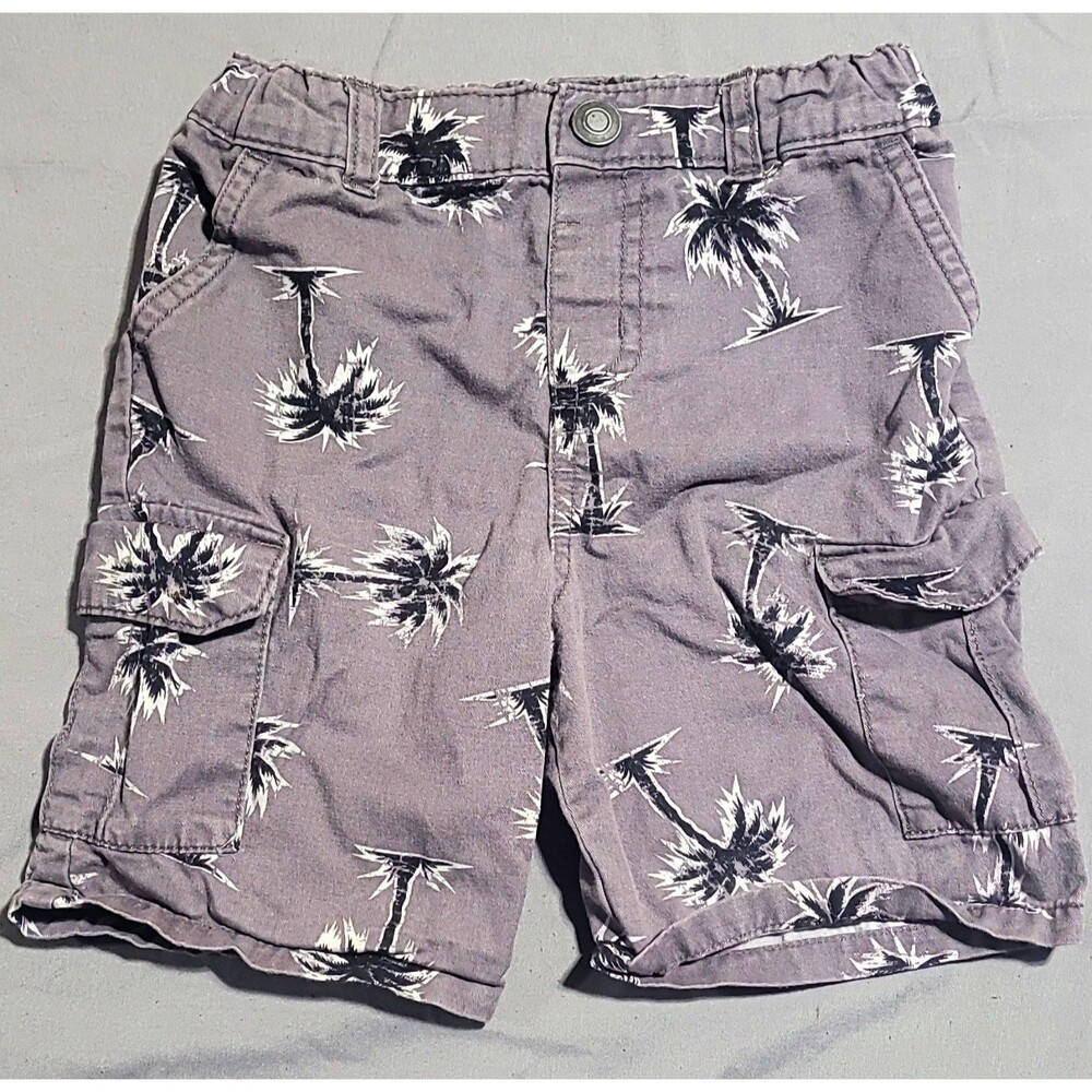 Garanimals Boys 4T Gray Palm Tree Cargo Shorts Cotton Elastic Waist Pockets